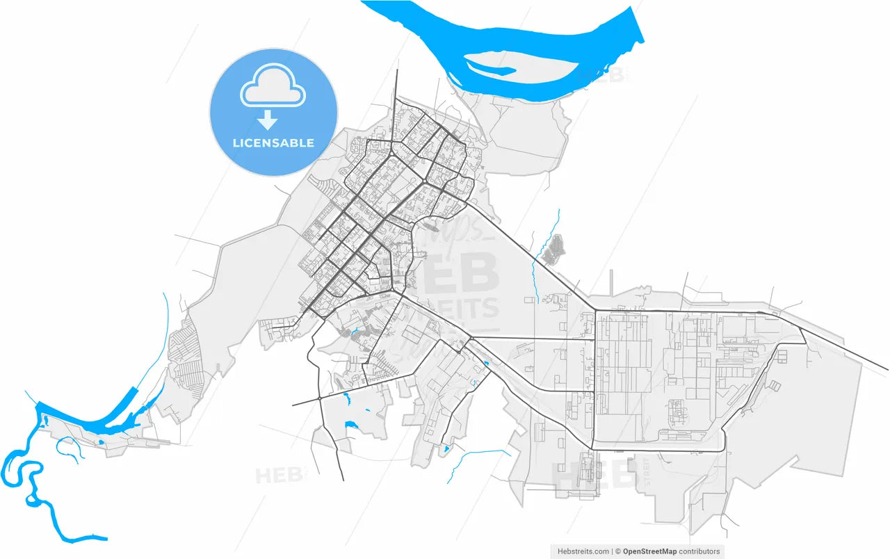 Nizhnekamsk, Republic of Tatarstan, Russia, high resolution vector map - Instant download PDF and JPG