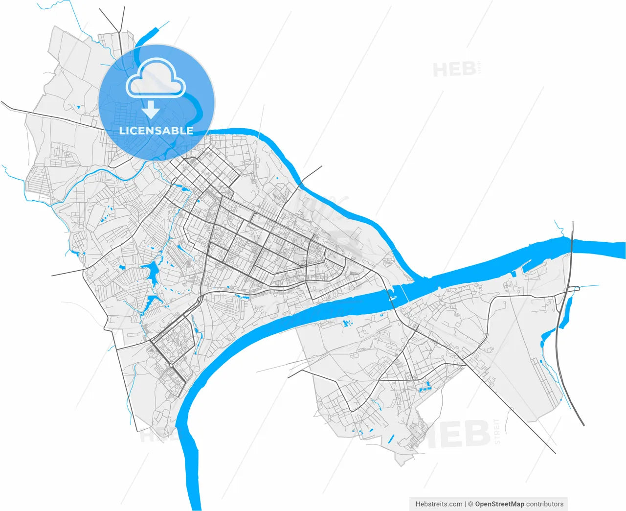 Kolomna, Moscow Oblast, Russia, high resolution vector map - Instant download PDF and JPG