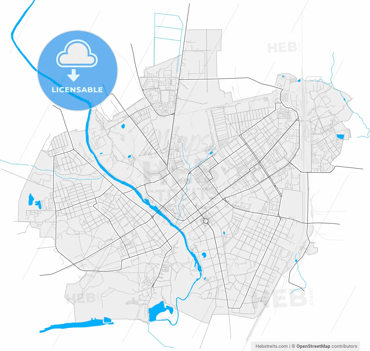 Serpukhov, Moscow Oblast, Russia, high resolution vector map - Instant download PDF and JPG