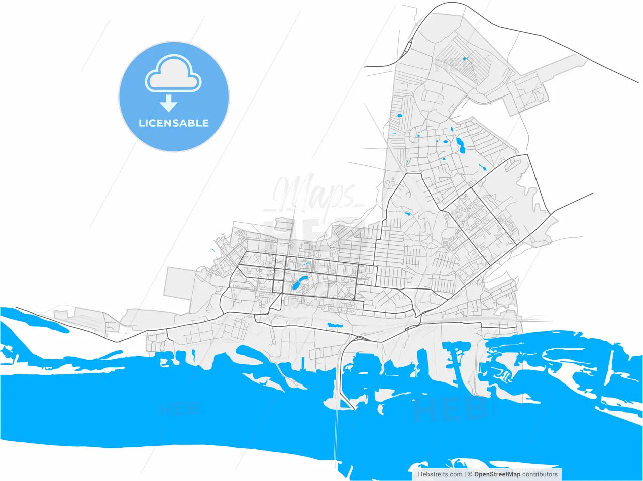Zelenodolsk, Republic of Tatarstan, Russia, high resolution vector map - Instant download PDF and JPG