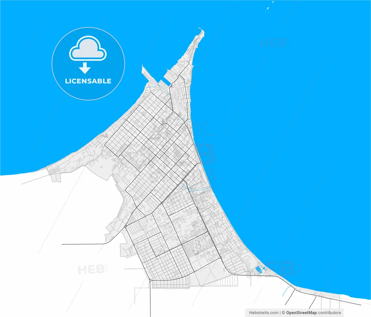 Yeysk, Krasnodar Krai, Russia, high resolution vector map - Instant download PDF and JPG