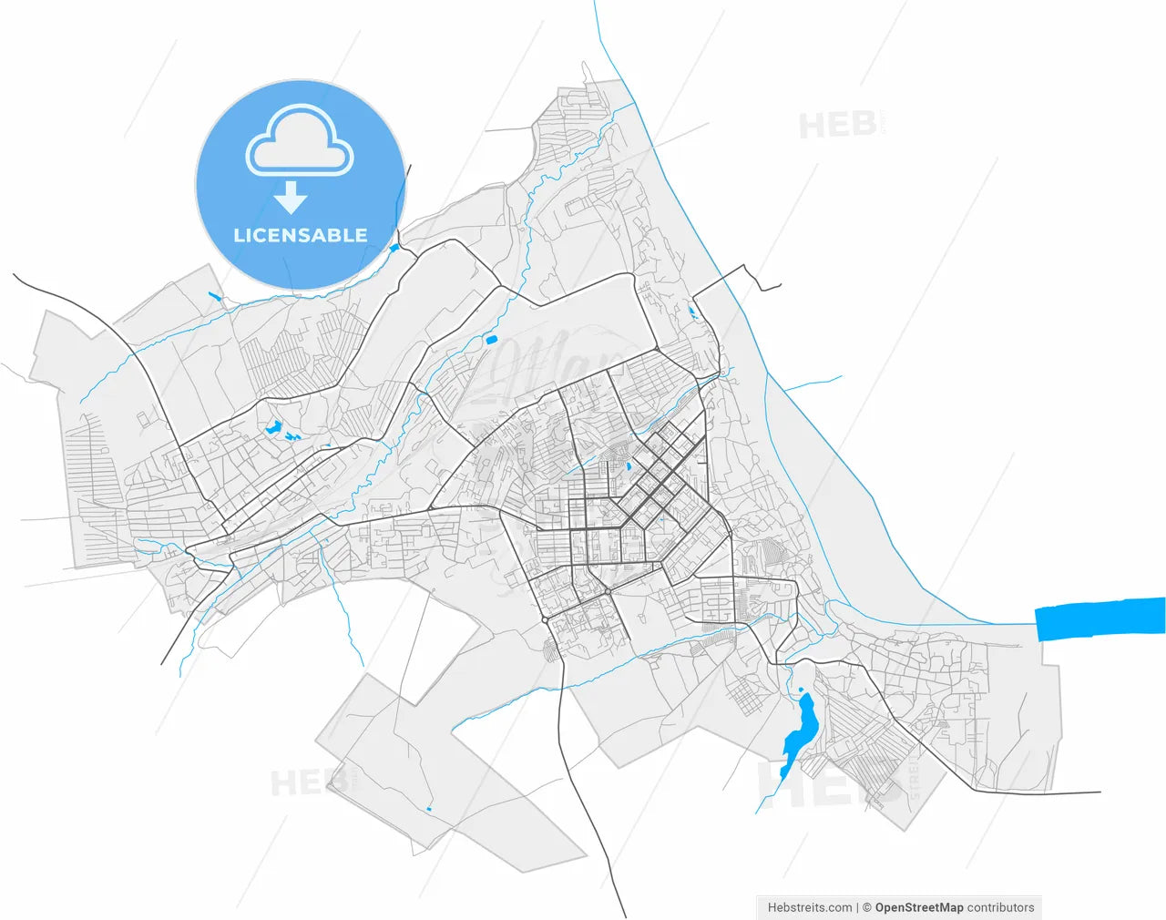 Yurga, Kemerovo Oblast, Russia, high resolution vector map - Instant download PDF and JPG