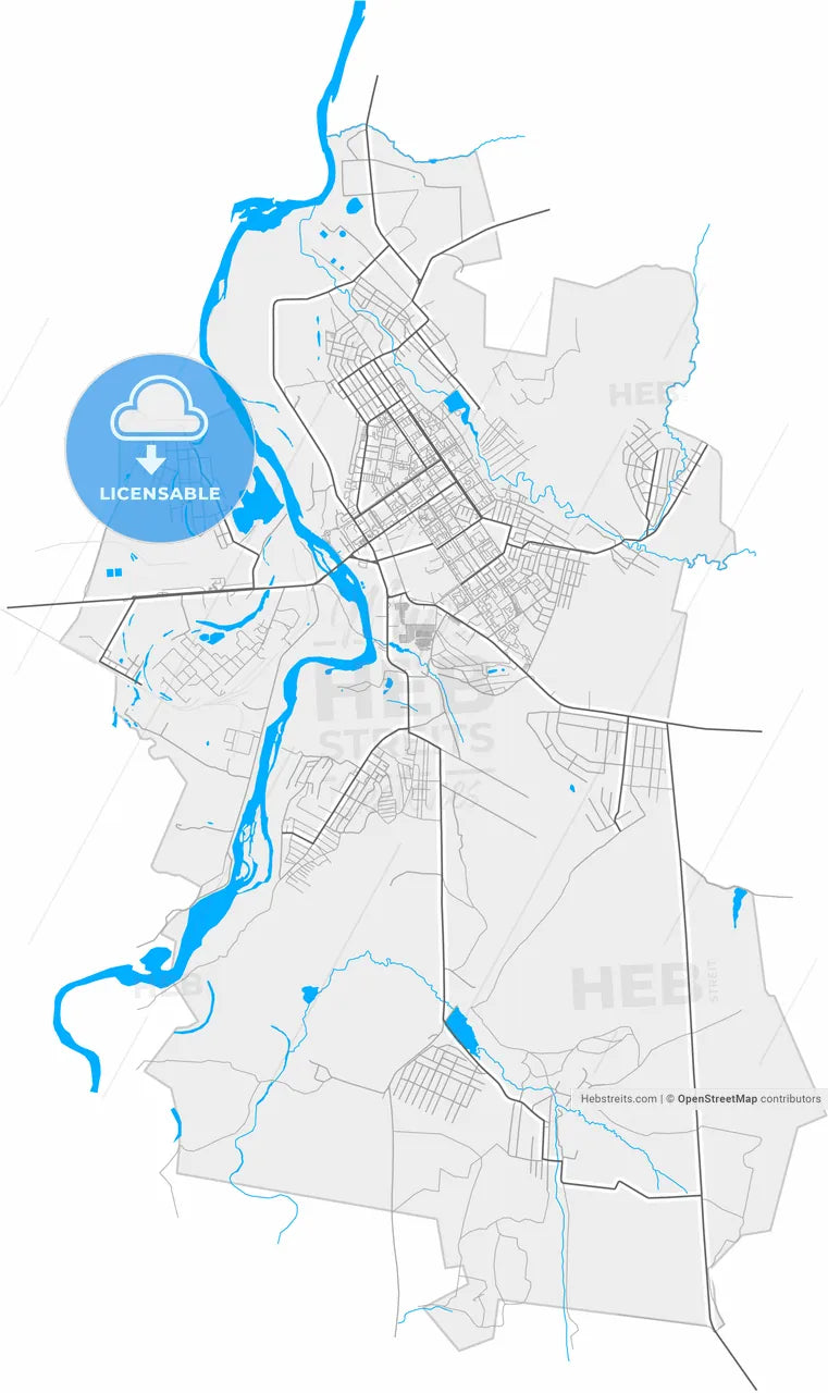 Ishimbay, Republic of Bashkortostan, Russia, high resolution vector map - Instant download PDF and JPG