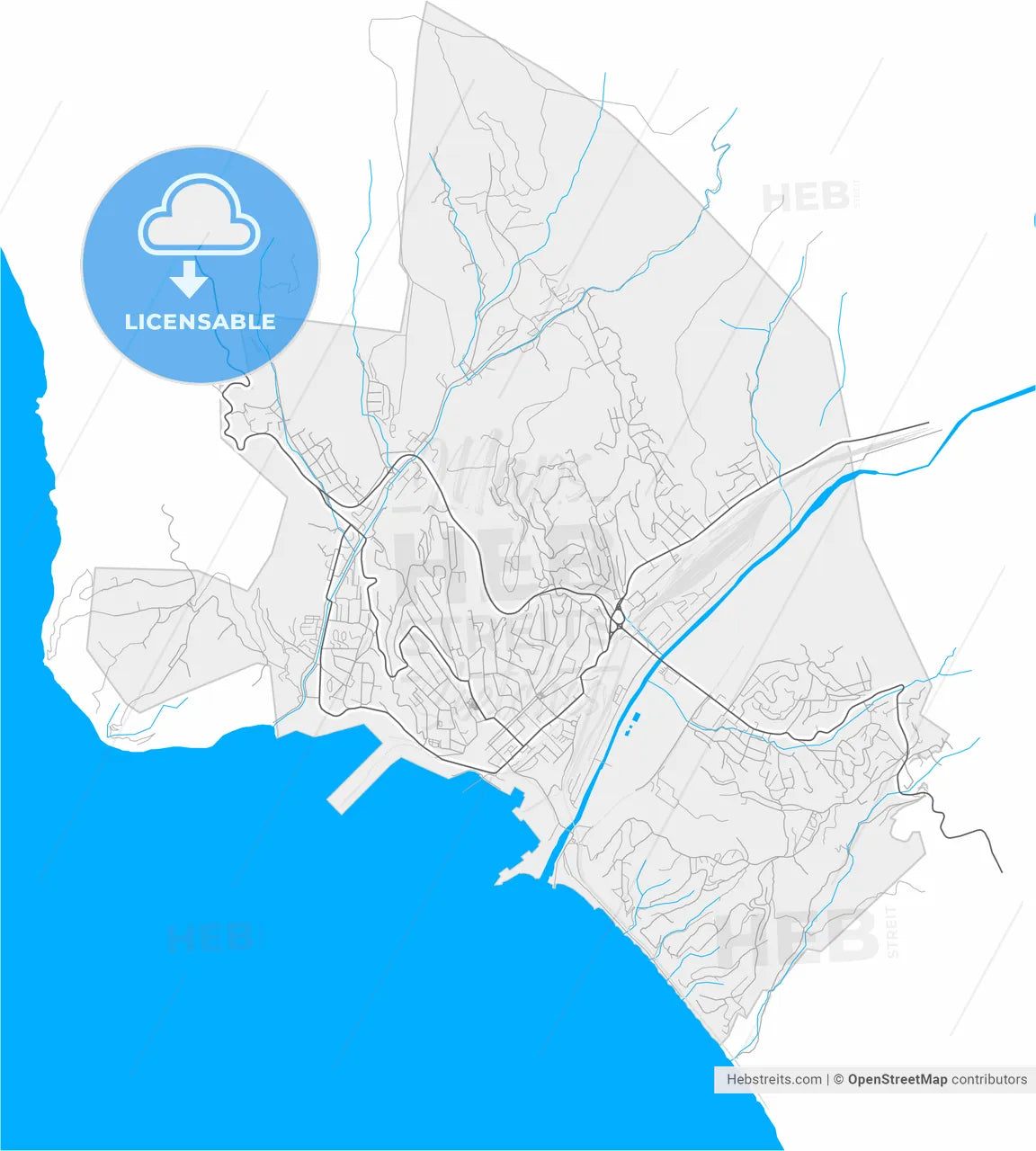 Tuapse, Krasnodar Krai, Russia, high resolution vector map - Instant download PDF and JPG