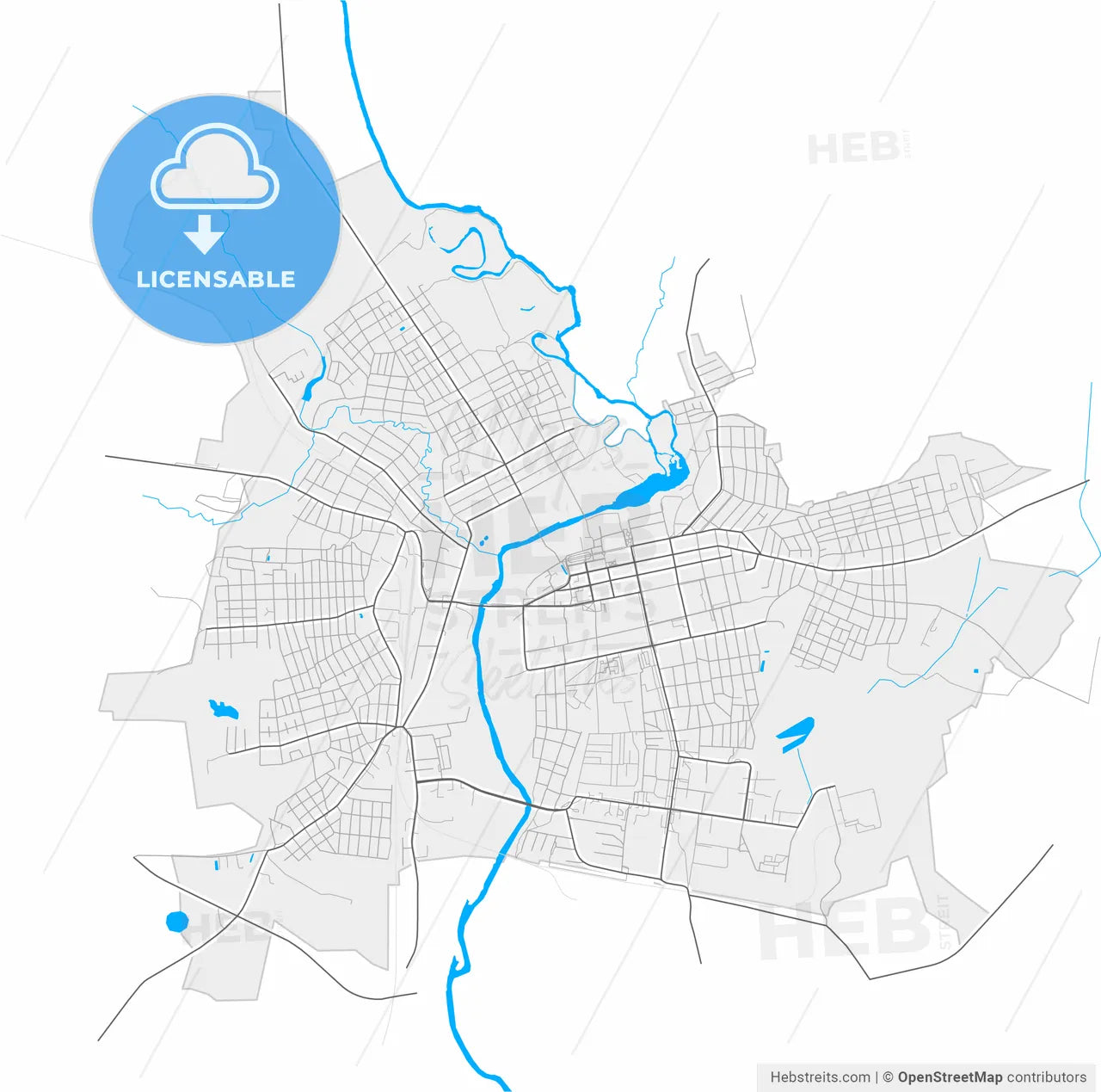 Shuya, Ivanovo Oblast, Russia, high resolution vector map - Instant download PDF and JPG