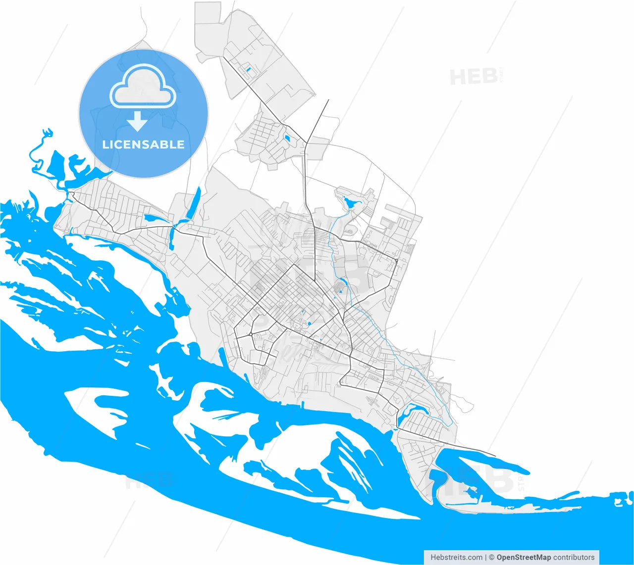Volzhsk, Mari El Republic, Russia, high resolution vector map - Instant download PDF and JPG