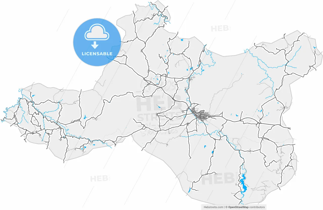Tavşanlı, Kütahya, Turkey, high resolution vector map - Instant download PDF and JPG