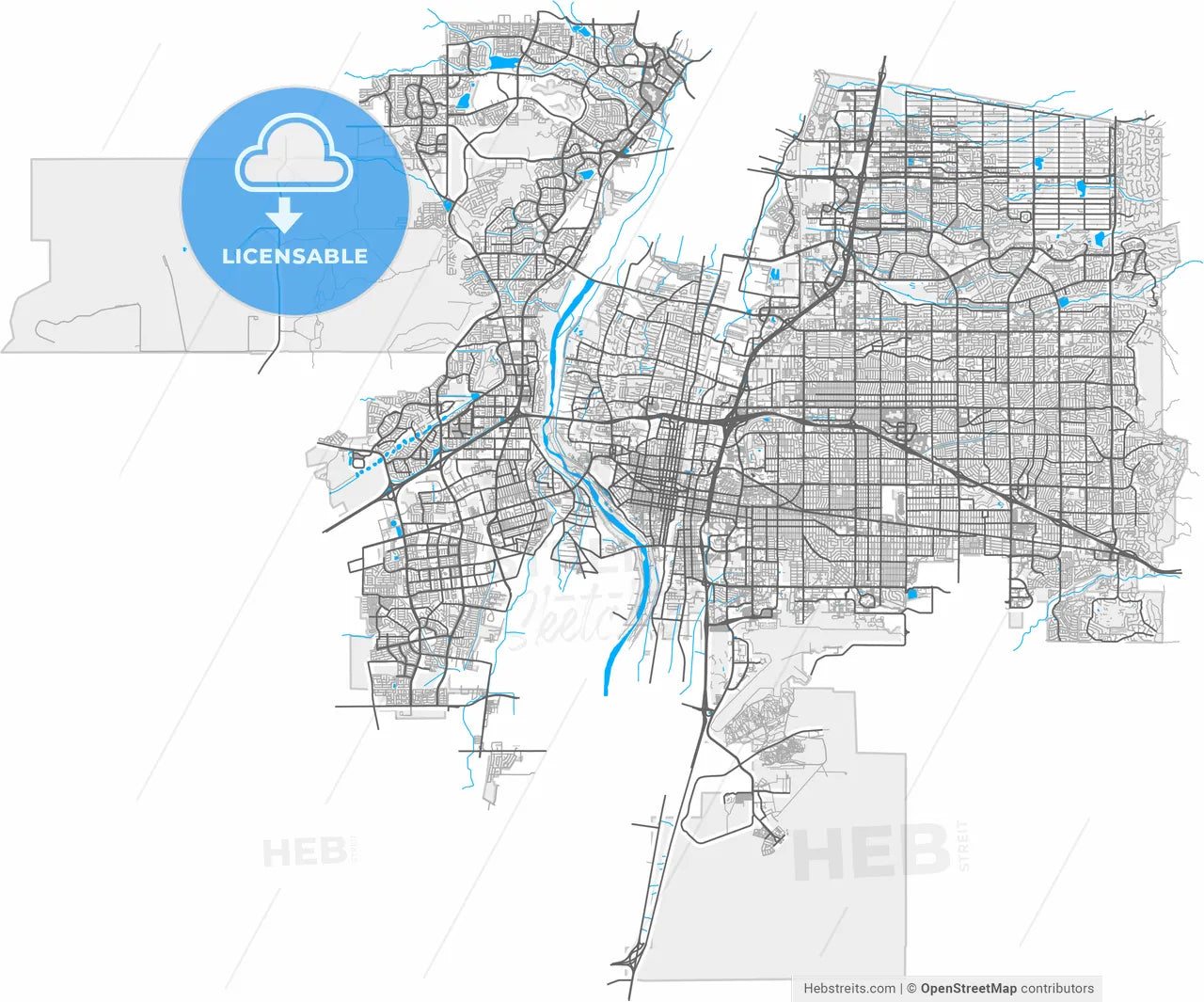 Albuquerque, New Mexico, United States, high resolution vector map - Instant download PDF and JPG