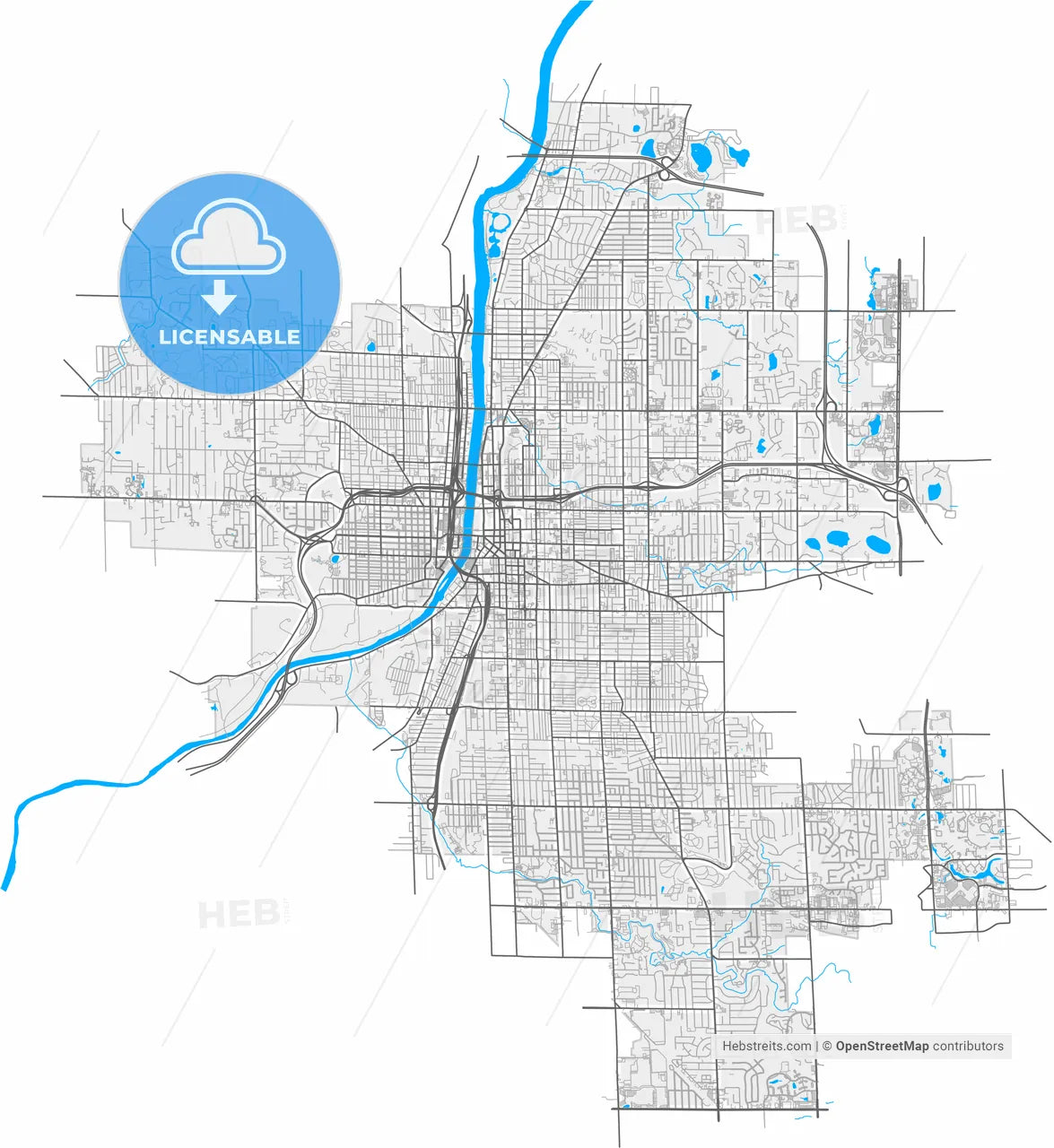 Grand Rapids, Michigan, United States, high resolution vector map - Instant download PDF and JPG