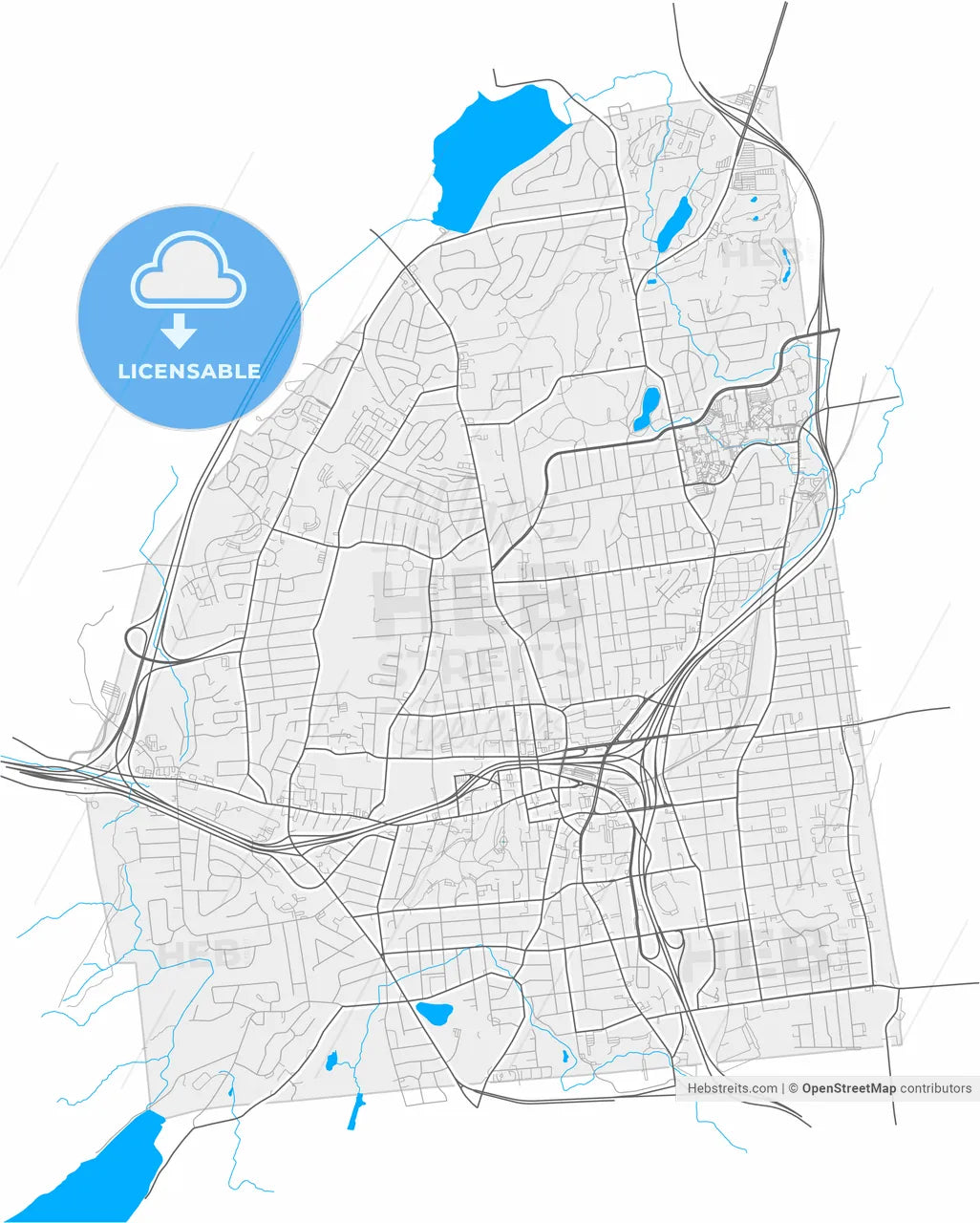 New Britain, Connecticut, United States, high resolution vector map - Instant download PDF and JPG