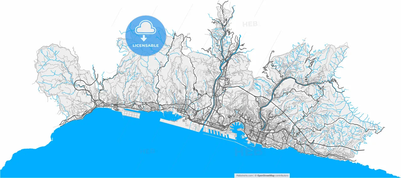 Genoa, Liguria, Italy, high resolution vector map - Instant download PDF and JPG