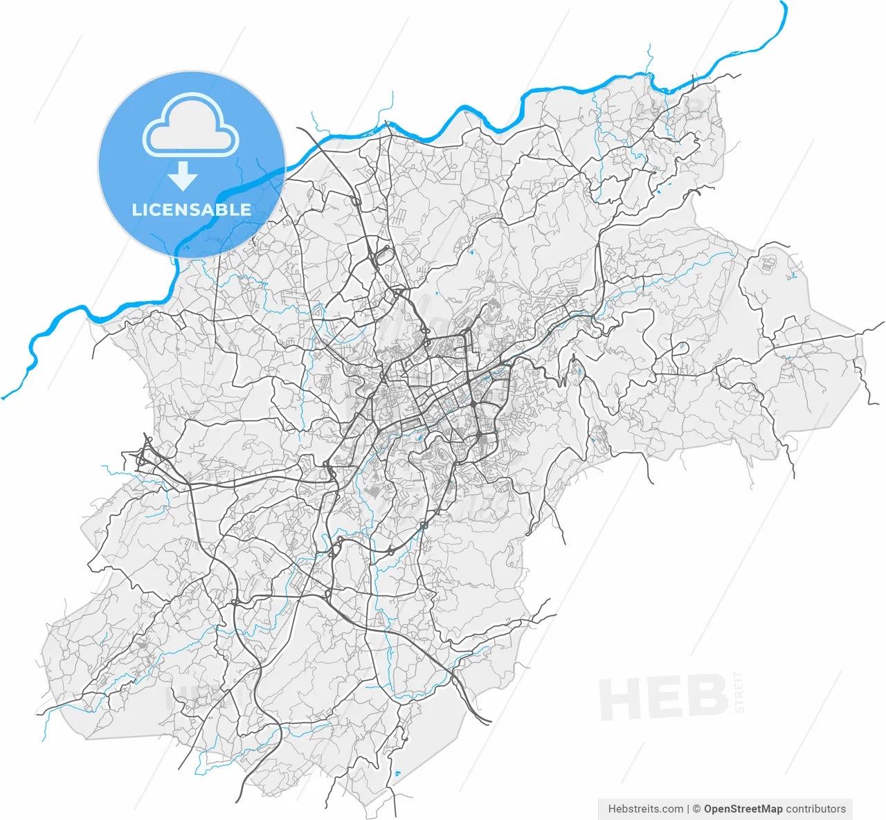 Braga, Braga, Portugal, high resolution vector map - Instant download PDF and JPG