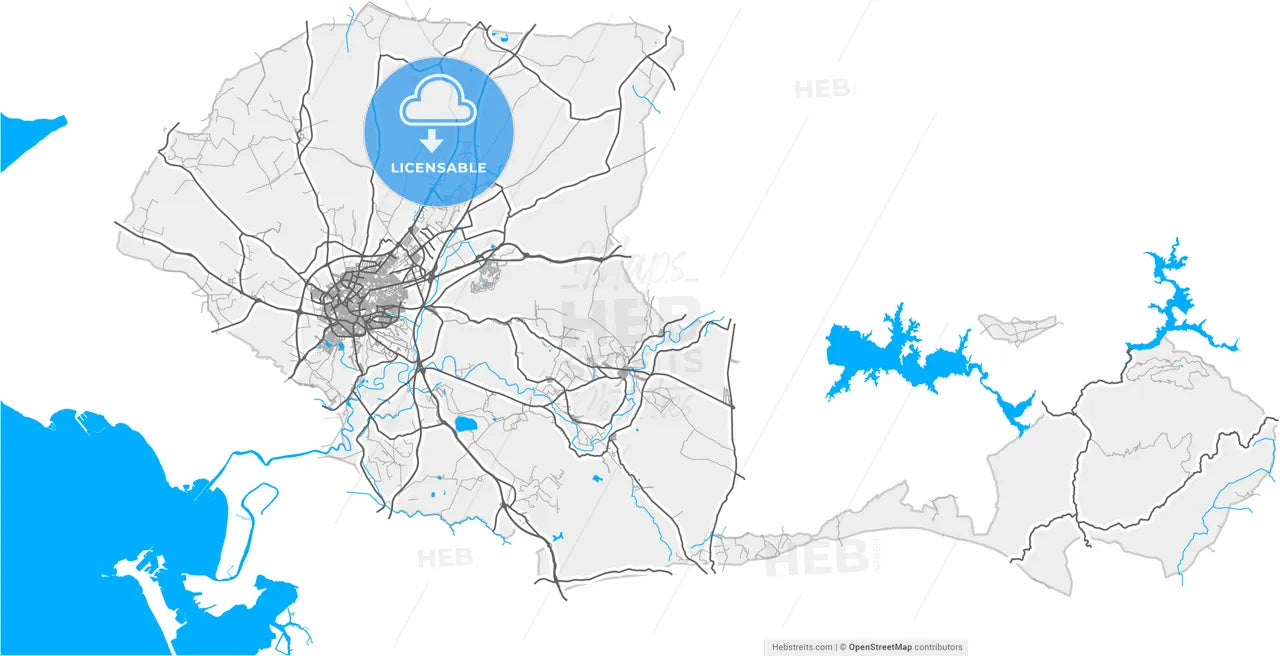 Jerez de la Frontera, Cádiz, Spain, high resolution vector map - Instant download PDF and JPG