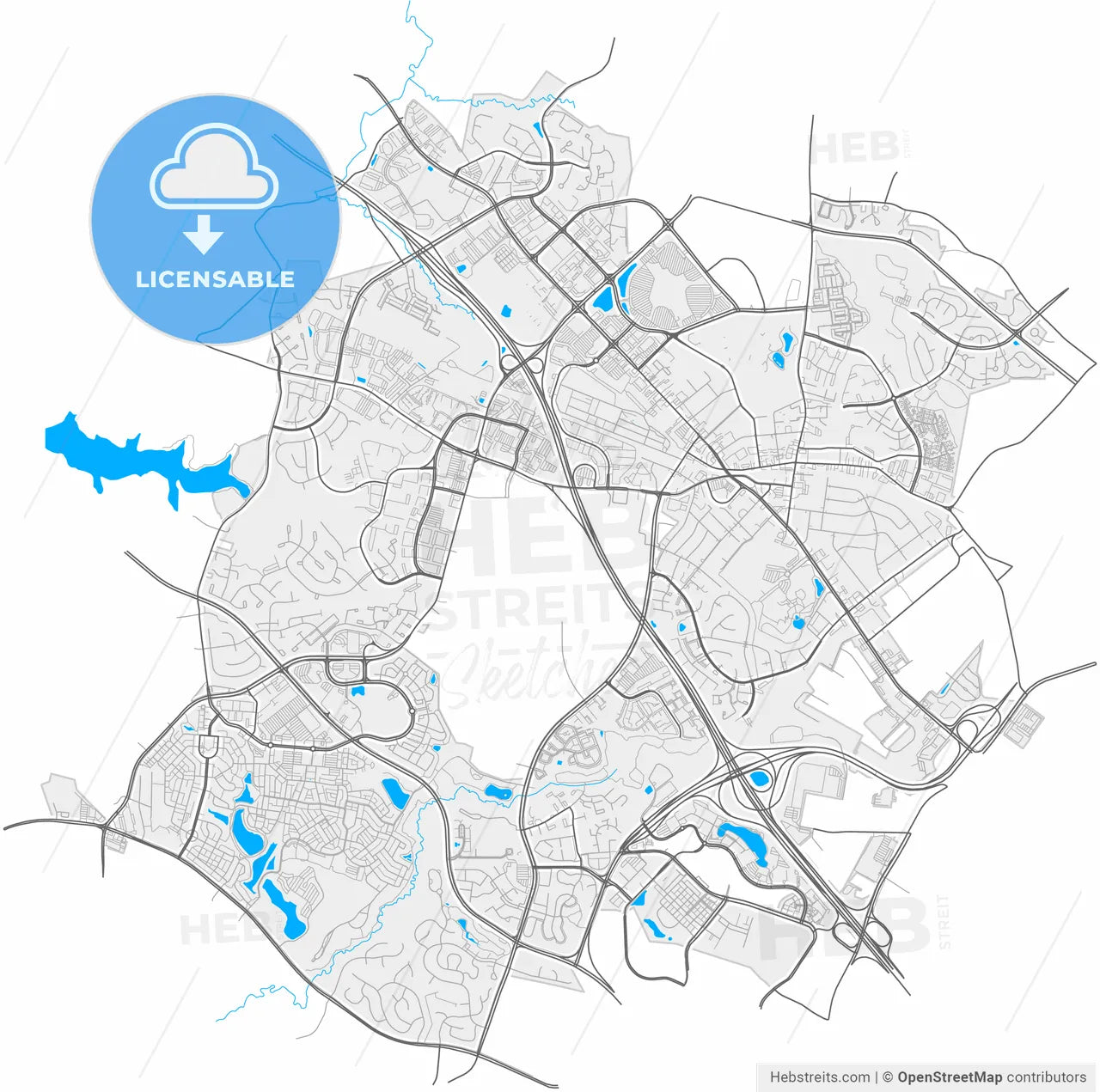 Gaithersburg, Maryland, United States, high resolution vector map - Instant download PDF and JPG