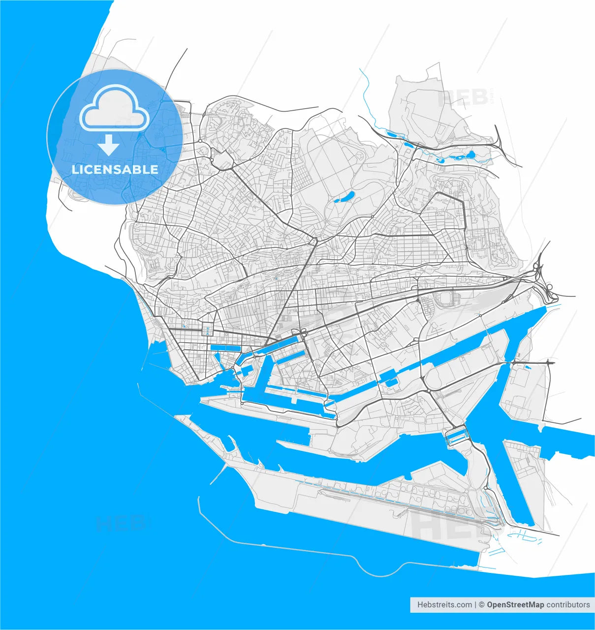 Le Havre, Seine-Maritime, France, high resolution vector map - Instant download PDF and JPG