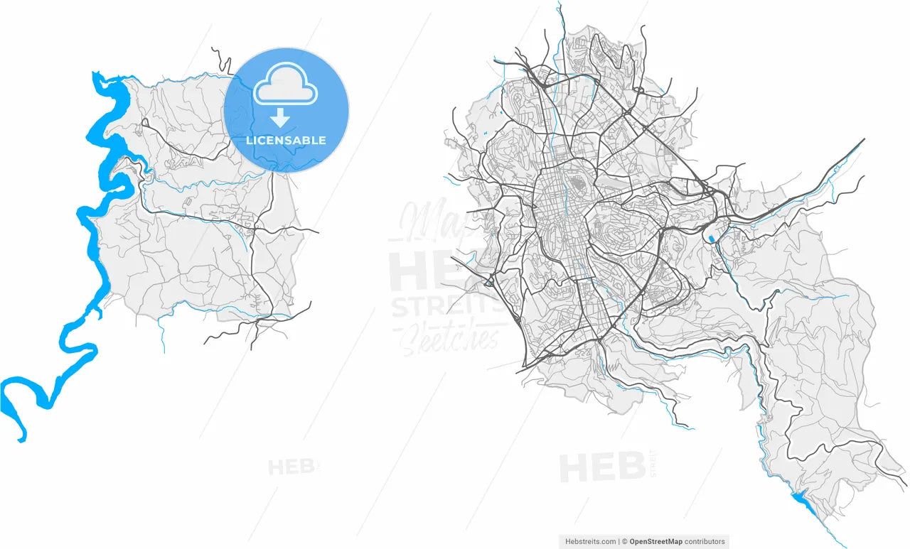 Saint-Étienne, Loire, France, high resolution vector map - Instant download PDF and JPG