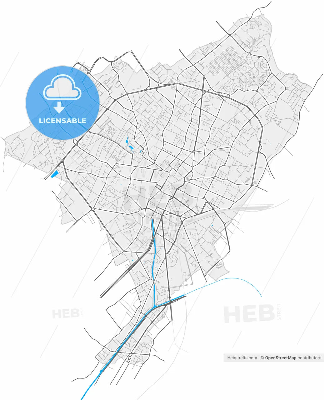 Tourcoing, Nord, France, high resolution vector map - Instant download PDF and JPG