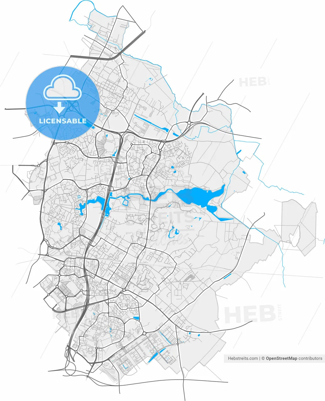 Villeneuve-d Ascq, Nord, France, high resolution vector map - Instant download PDF and JPG