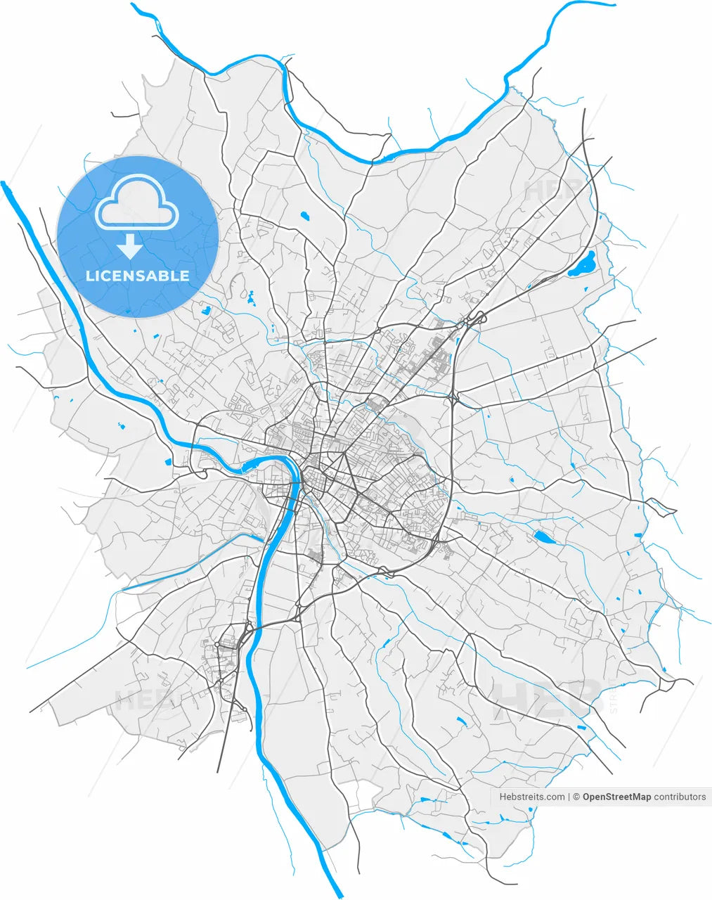 Montauban, Tarn-et-Garonne, France, high resolution vector map - Instant download PDF and JPG