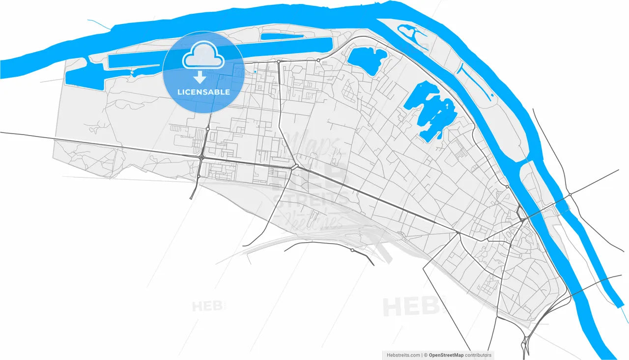 Mantes-la-Jolie, Yvelines, France, high resolution vector map - Instant download PDF and JPG