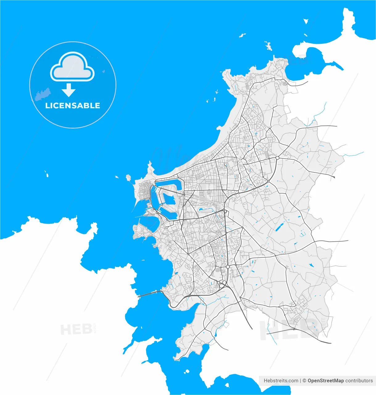Saint-Malo, Ille-et-Vilaine, France, high resolution vector map - Instant download PDF and JPG