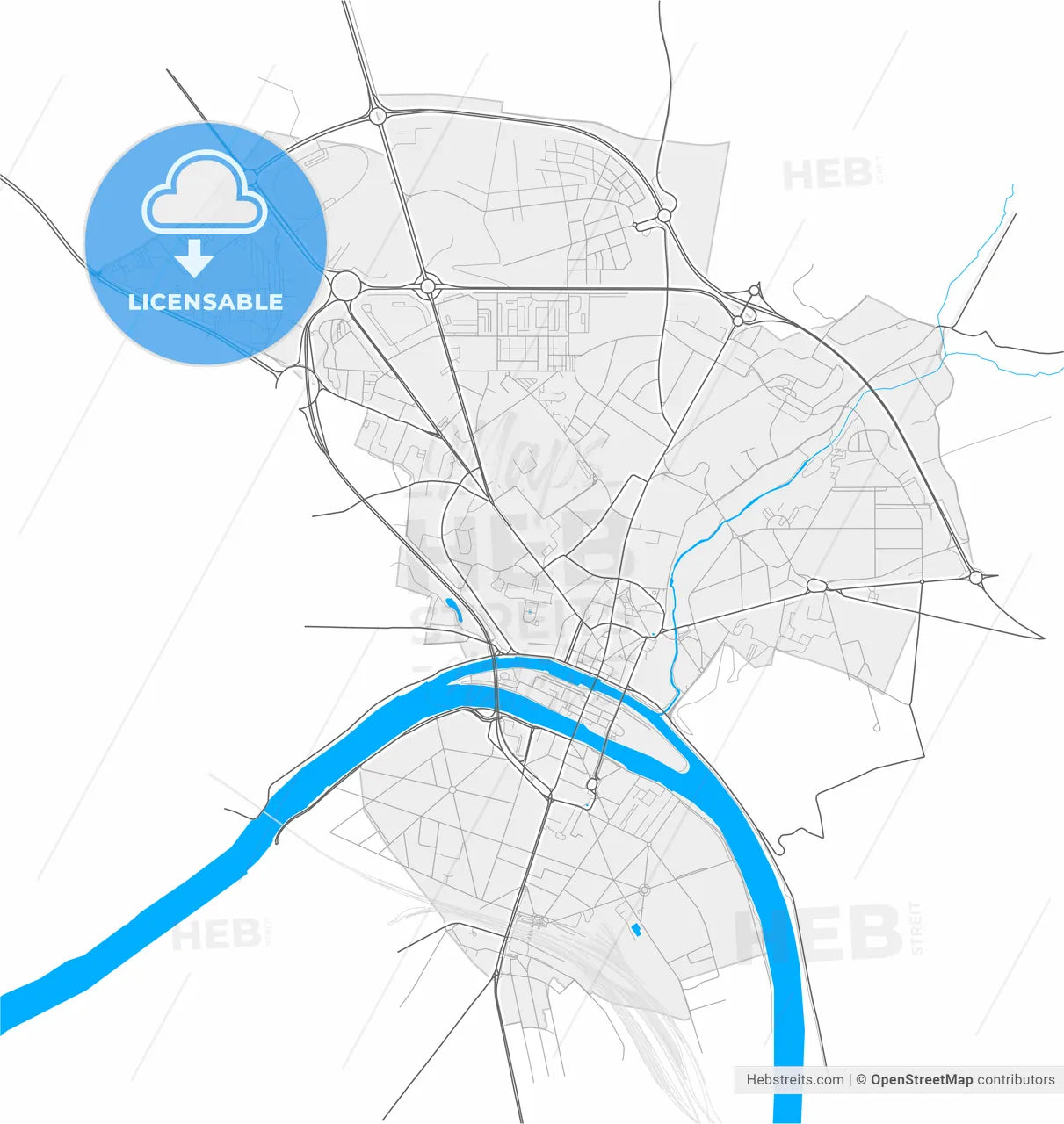 Melun, Seine-et-Marne, France, high resolution vector map - Instant download PDF and JPG