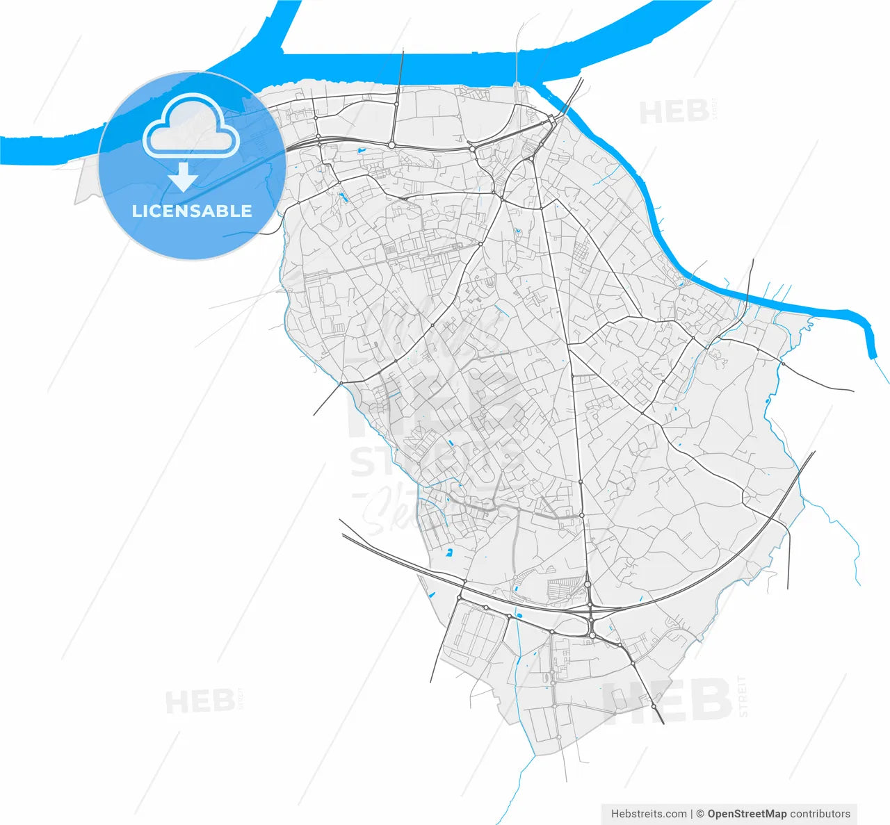 Rezé, Loire-Atlantique, France, high resolution vector map - Instant download PDF and JPG