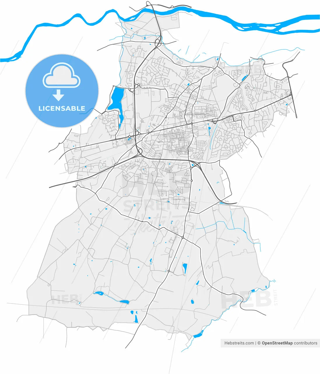 Joué-lès-Tours, Indre-et-Loire, France, high resolution vector map - Instant download PDF and JPG