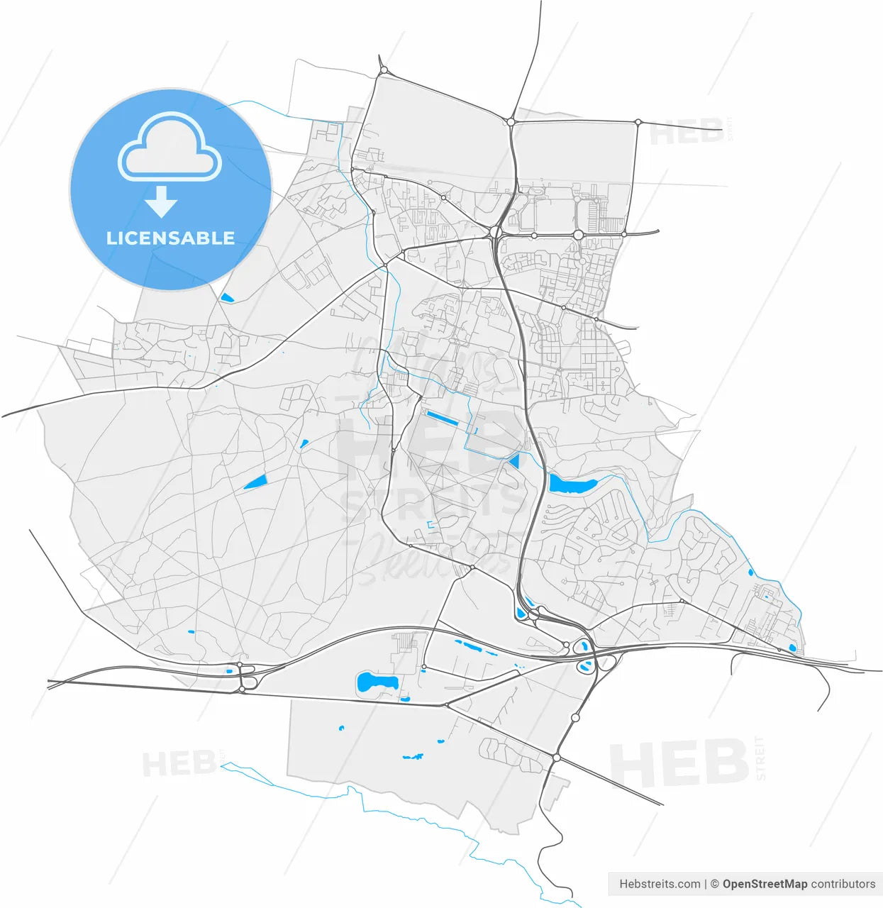Plaisir, Yvelines, France, high resolution vector map - Instant download PDF and JPG