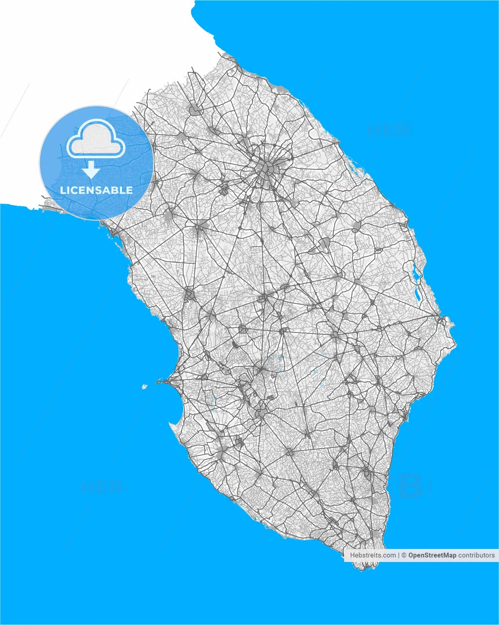 Lecce, Apulia, Italy, high resolution vector map - Instant download PDF and JPG