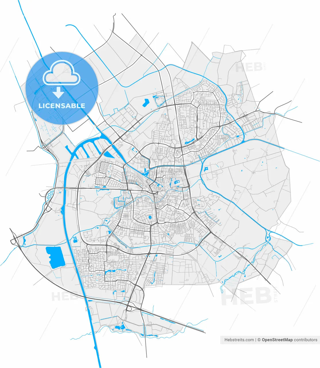 Almelo, Overijssel, Netherlands, high resolution vector map - Instant download PDF and JPG
