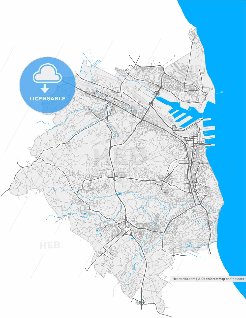 Gdynia, Pomeranian, Poland, high resolution vector map - Instant download PDF and JPG