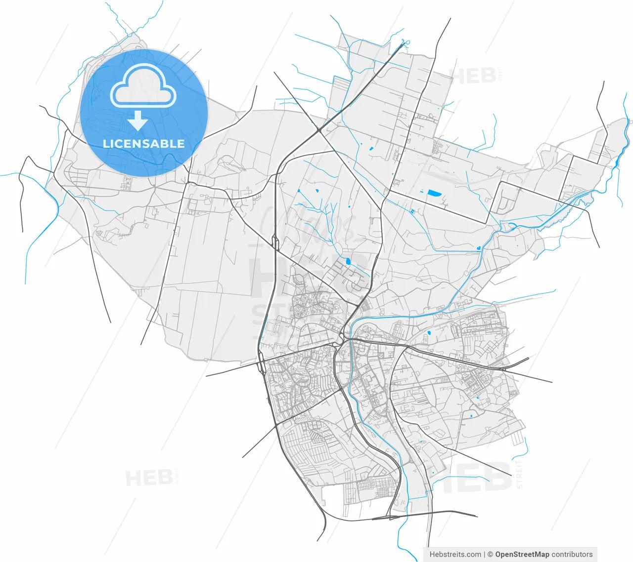 Będzin, Silesian, Poland, high resolution vector map - Instant download PDF and JPG