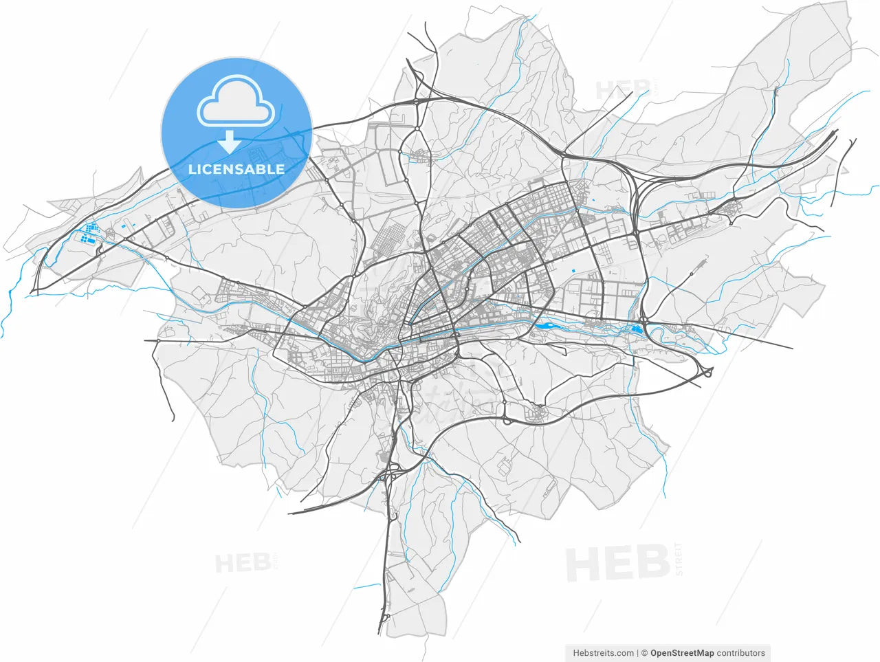 Burgos, Spain, high resolution vector map - Instant download PDF and JPG
