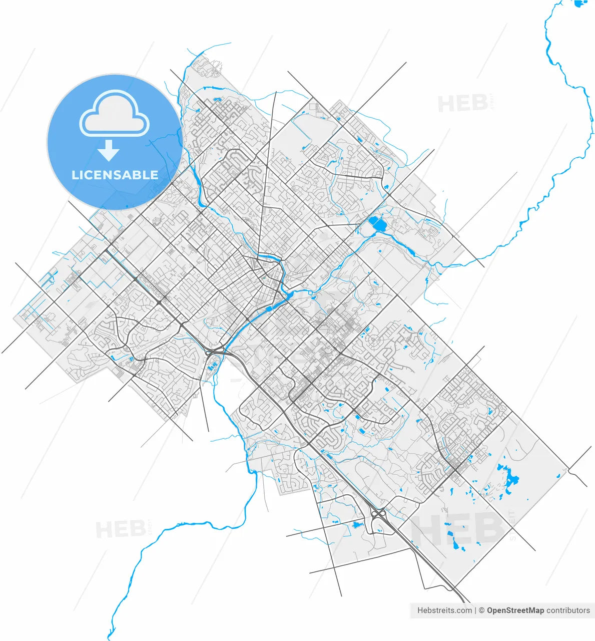 Guelph, Ontario, Canada, high resolution vector map - Instant download PDF and JPG