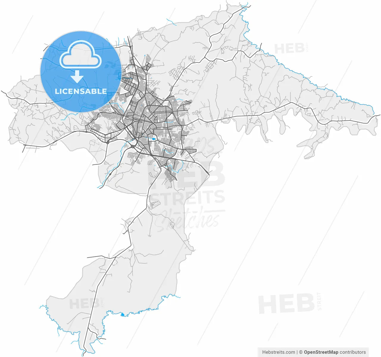 Franca, Brazil, high resolution vector map - Instant download PDF and JPG