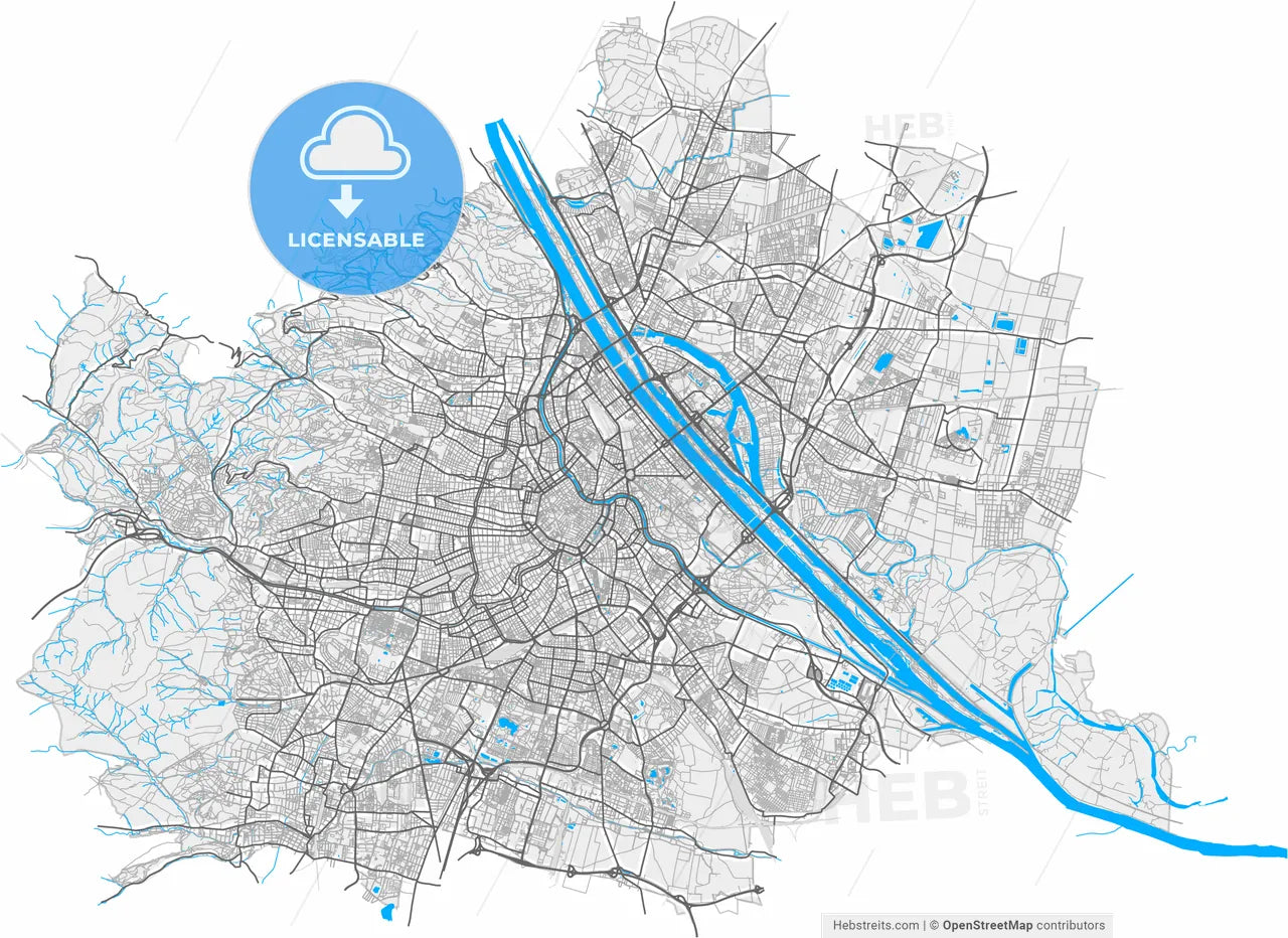 Vienna, Austria, high resolution vector map - Instant download PDF and JPG
