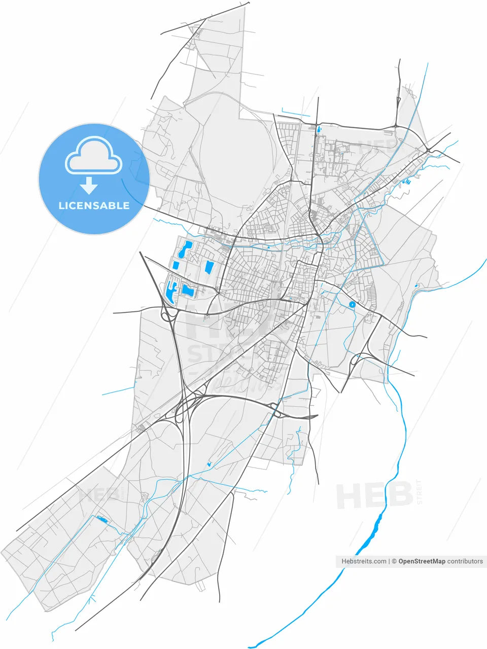 Wiener Neustadt, Lower Austria, Austria, high resolution vector map - Instant download PDF and JPG