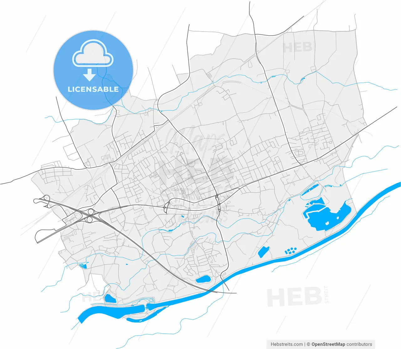 Marchtrenk, Upper Austria, Austria, high resolution vector map - Instant download PDF and JPG