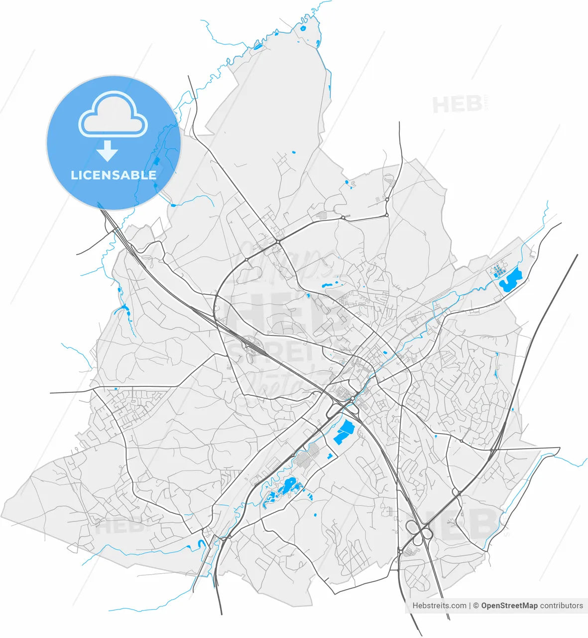 Wavre, Walloon Brabant, Belgium, high resolution vector map - Instant download PDF and JPG