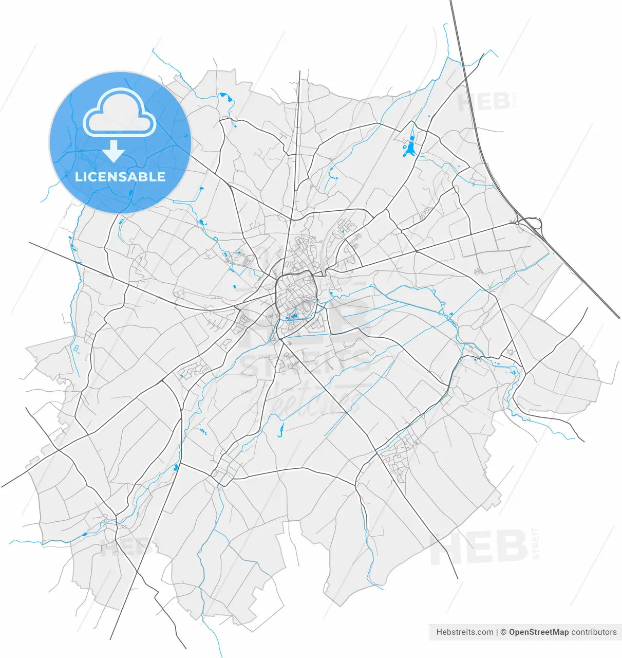Tongeren, Limburg, Belgium, high resolution vector map - Instant download PDF and JPG