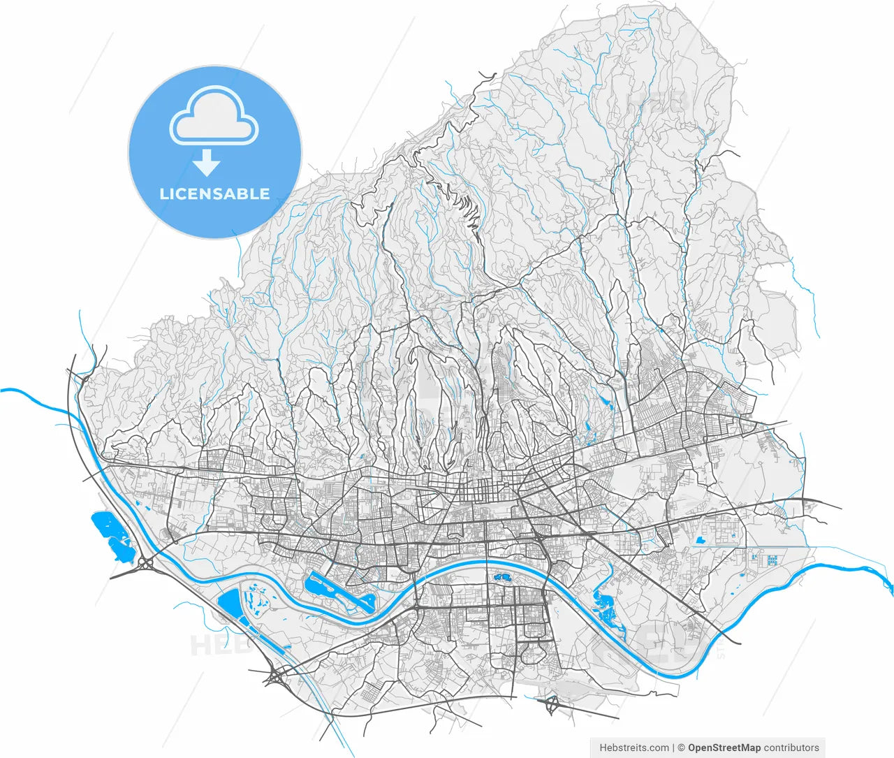 Zagreb, Zagreb, Croatia, high resolution vector map - Instant download PDF and JPG
