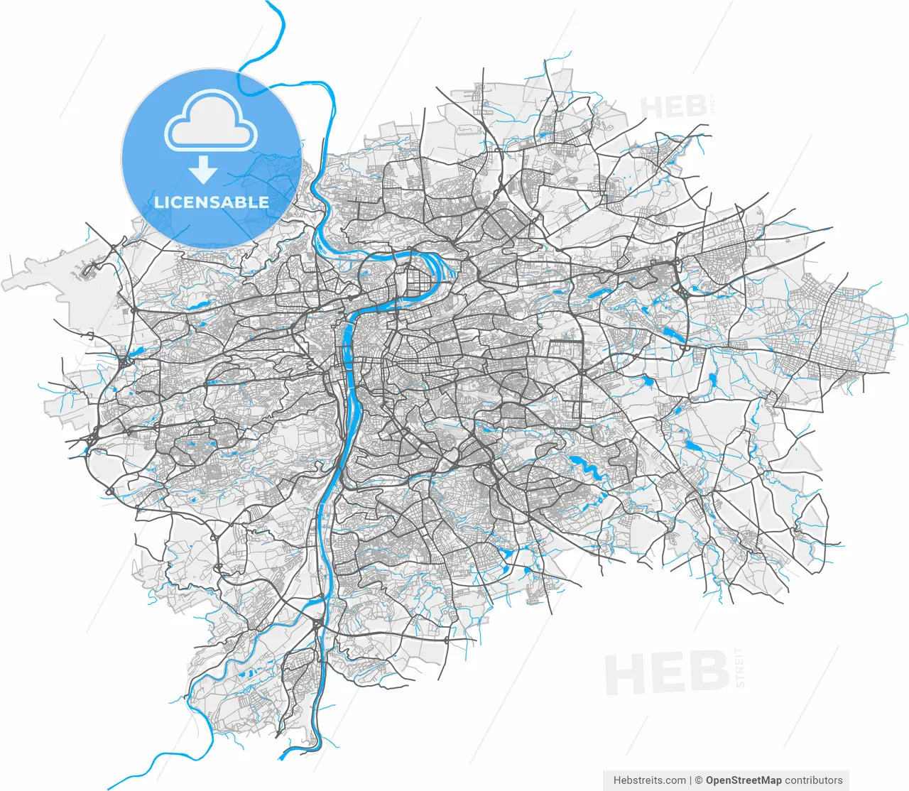 Prague, Prague, Czechia, high resolution vector map - Instant download PDF and JPG