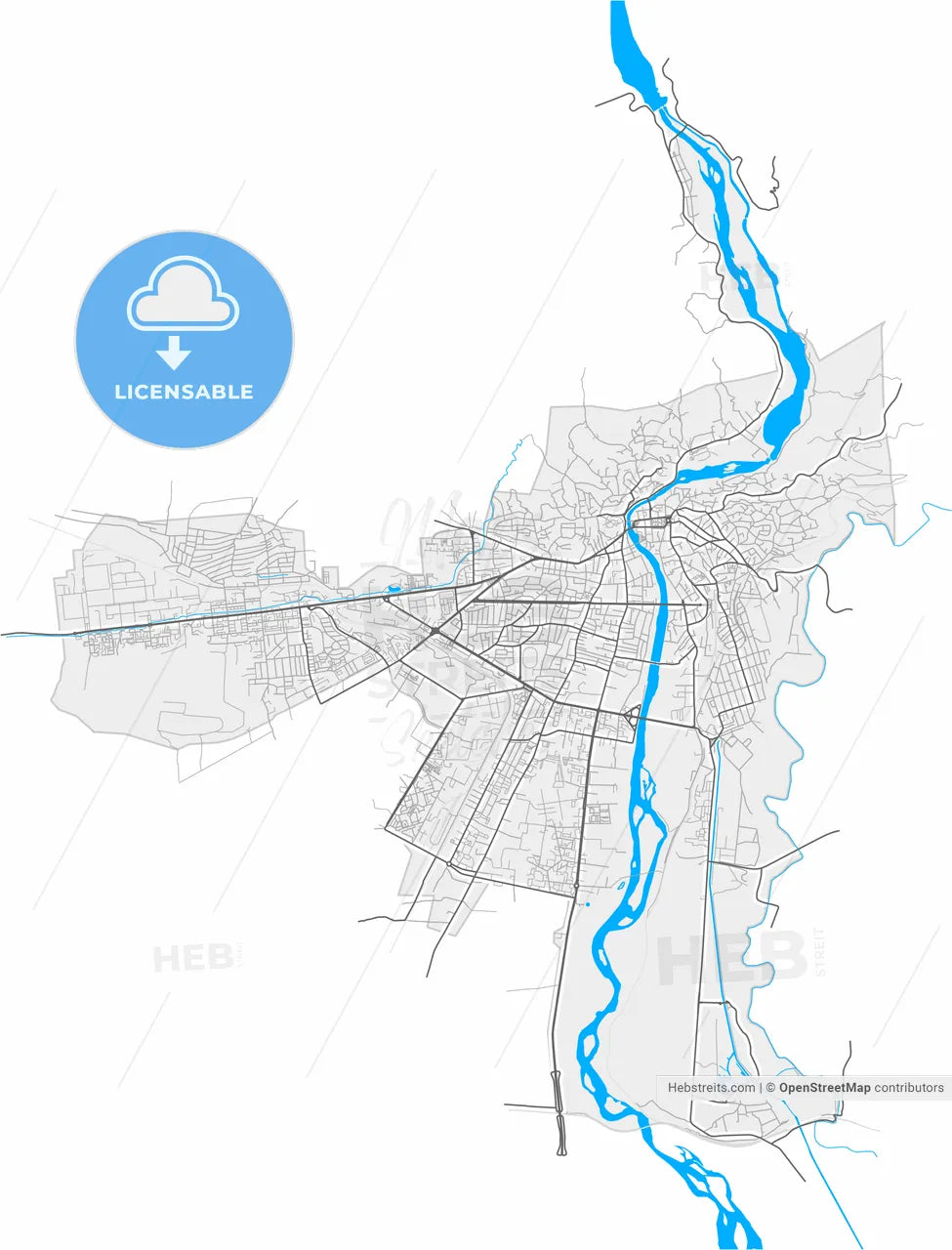 Kutaisi, Imereti, Georgia, high resolution vector map - Instant download PDF and JPG