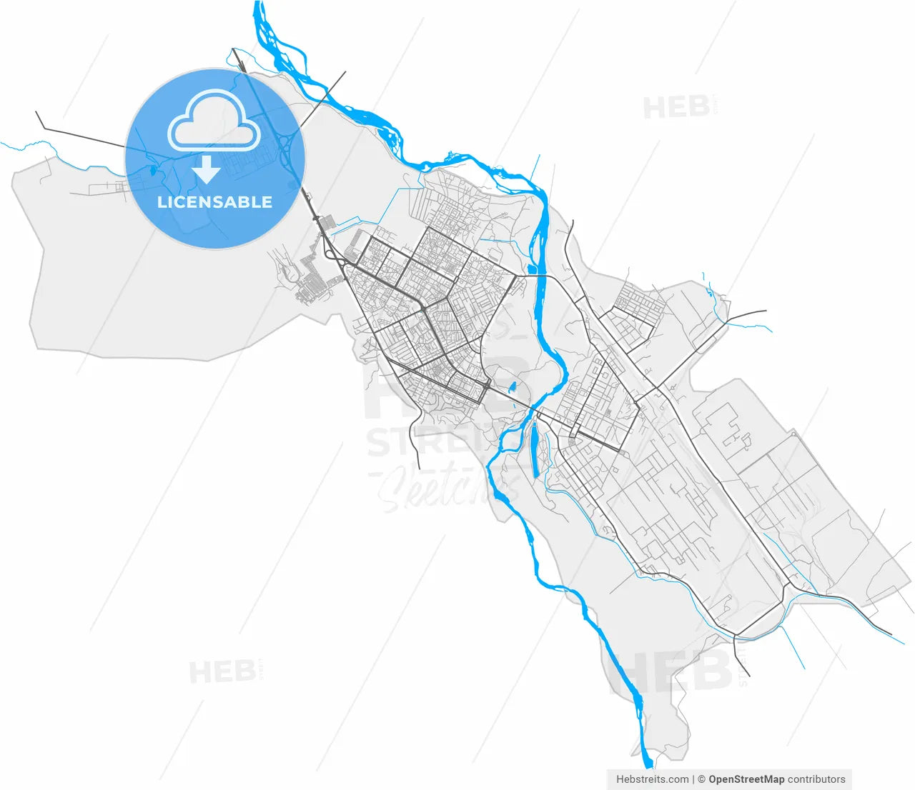 Rustavi, Kvemo Kartli, Georgia, high resolution vector map - Instant download PDF and JPG