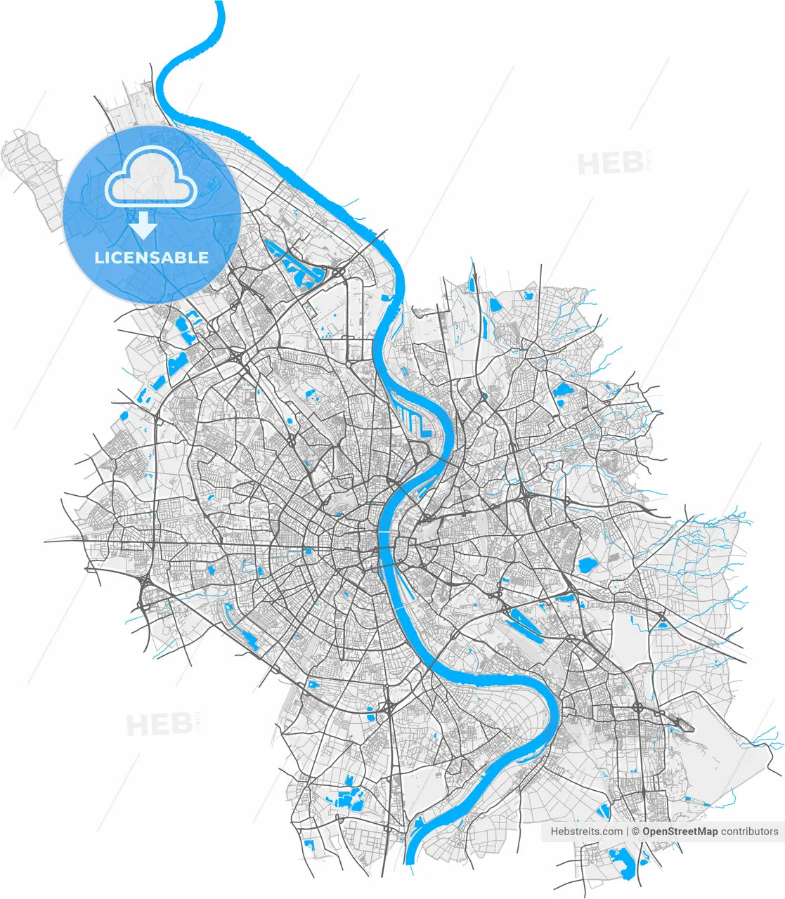 Cologne, North Rhine-Westphalia, Germany, high resolution vector map - Instant download PDF and JPG