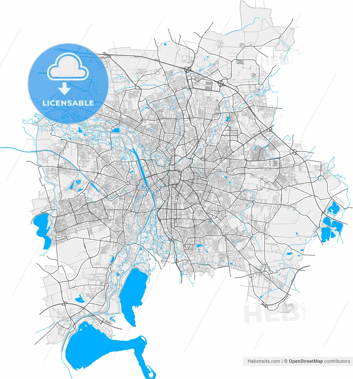 Leipzig, Saxony, Germany, high resolution vector map - Instant download PDF and JPG