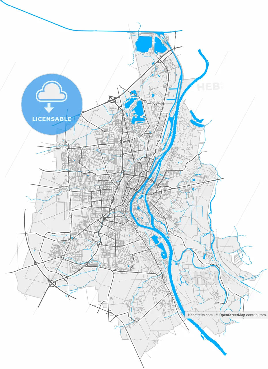Magdeburg, Saxony-Anhalt, Germany, high resolution vector map - Instant download PDF and JPG