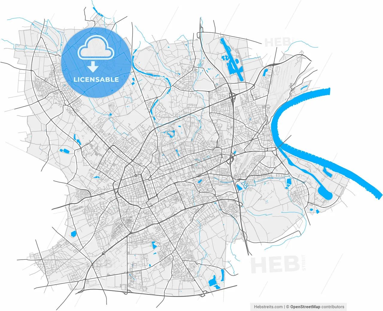 Krefeld, North Rhine-Westphalia, Germany, high resolution vector map - Instant download PDF and JPG
