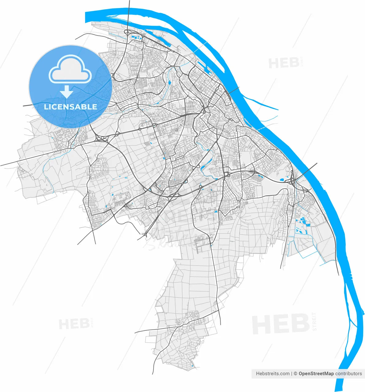 Mainz, Rheinland-Pfalz, Germany, high resolution vector map - Instant download PDF and JPG